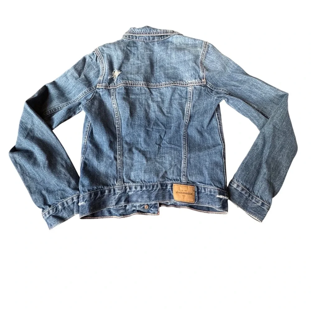 Abercrombie Kids Denim Jacket Distressed‎ Blue Button Front Size M 12